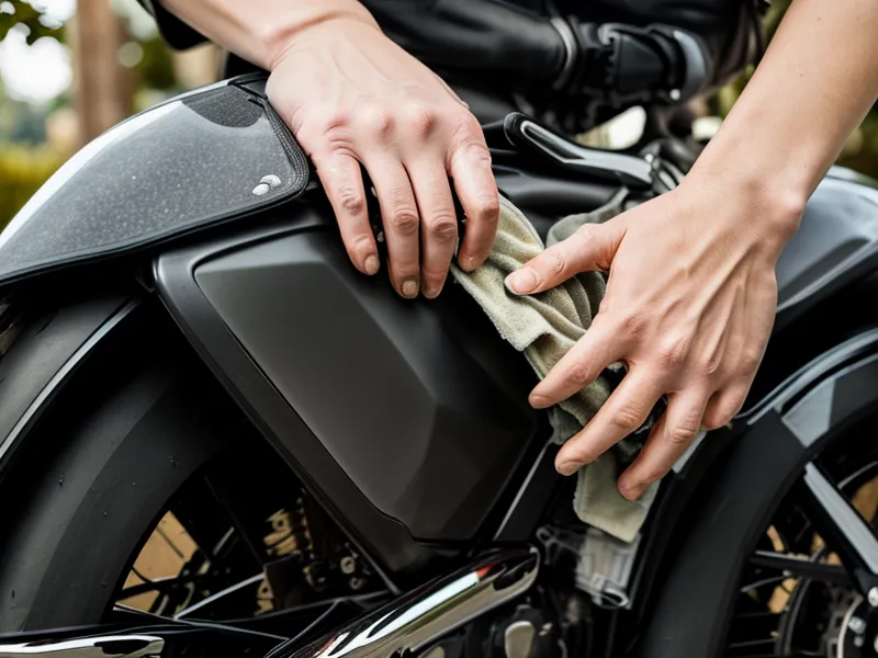 Limpieza de bordes y piezas de moto con alcohol isopropílico antes del wrap