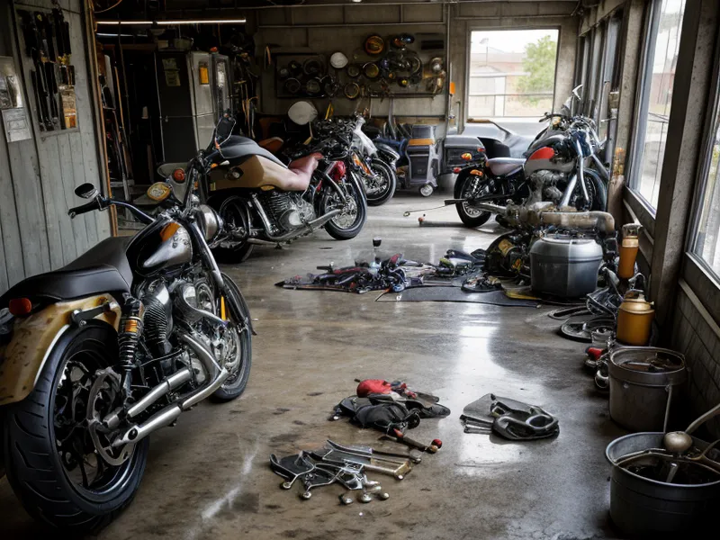 Suspensión de moto reparada y limpia lista para usar