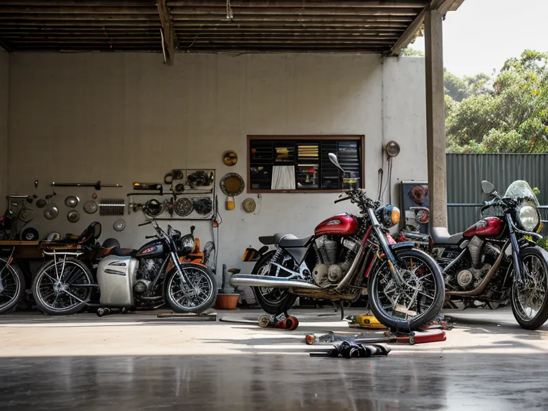 Mecánica de motos en un taller en casa: mano ajustando un motor con llave de 10mm